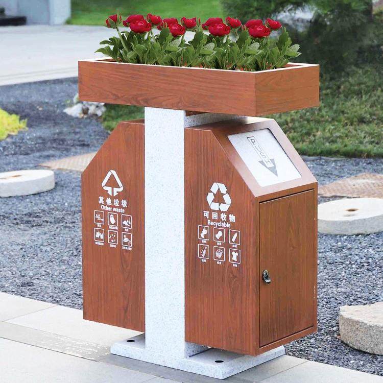 户外垃圾桶大号室外防绣木景观双桶分类果皮箱木纹可种花草水木