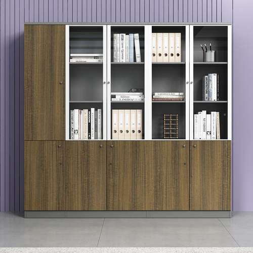 办公书柜带锁档案D364文件柜木质资料壁柜柜高乌金室木色储物柜柜