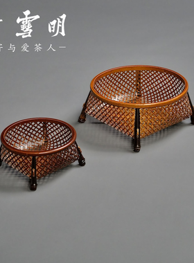 竹雪明|手工竹编茶杯篓水果篮中式复古圆口收纳筐零食点心茶点盒