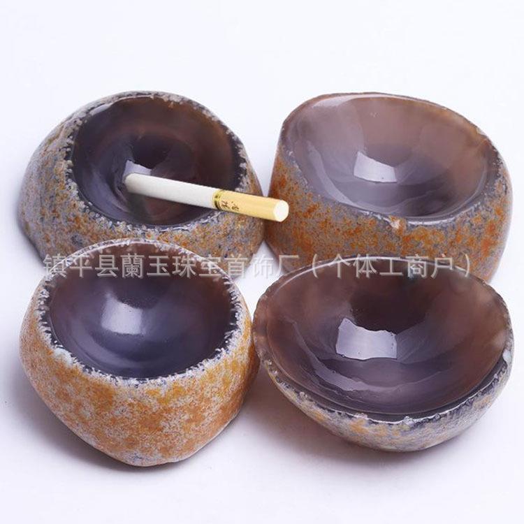 厂家跑江湖地摊玉器 玛瑙烟灰缸带皮原色玉髓原石摆件摆件