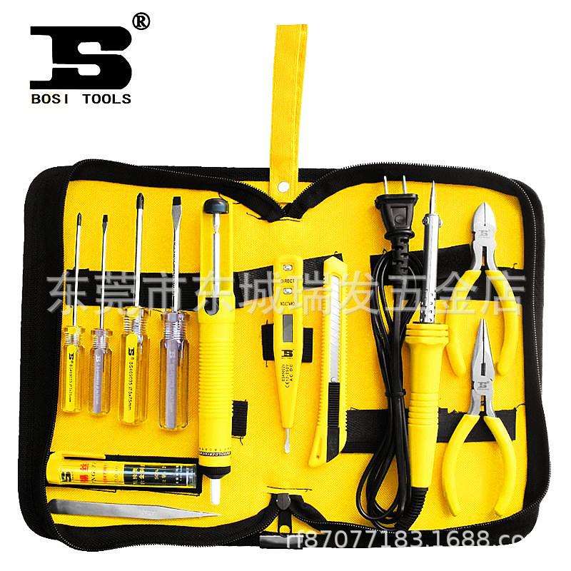 波斯工具 12件套电子组套 电笔电烙铁斜口钳螺丝批 BS513012