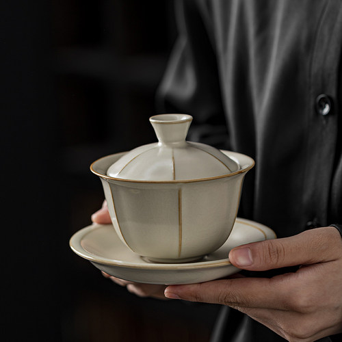 才盖碗茶具防烫汝窑泡茶壶茶杯汝瓷黄天青公道杯茶碗