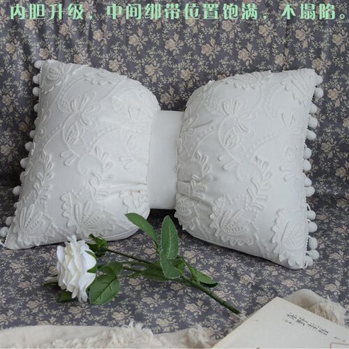 欧式白色蕾丝小朵蝴蝶结腰枕抱枕拆洗布艺内靠枕