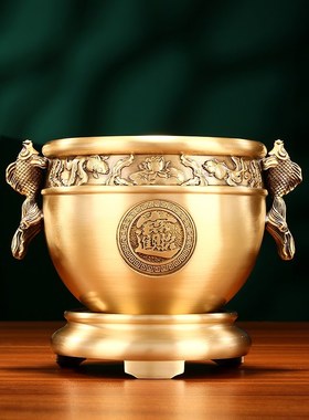 黄铜聚宝盆福鱼进宝缸客厅业乔迁礼品