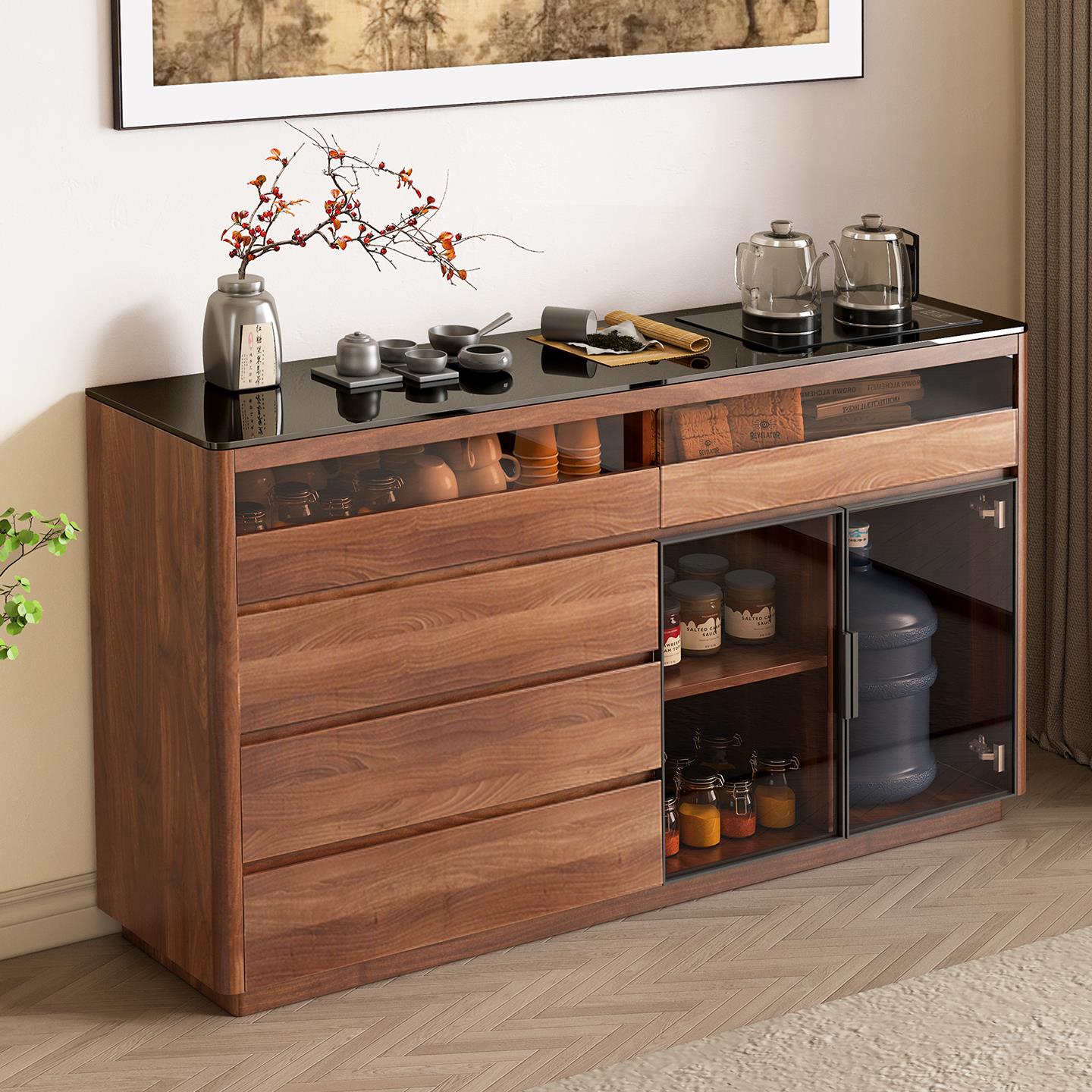 宋式美学新中式实木茶水柜烧水壶一体家用办公室煮茶智能全自动