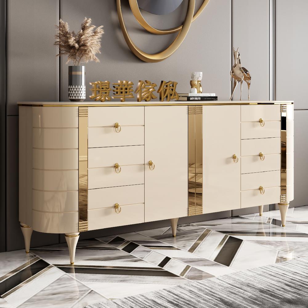 高奢豪华现代风斗柜客厅大户型别墅岩板烤漆玄关柜高端餐边柜家具