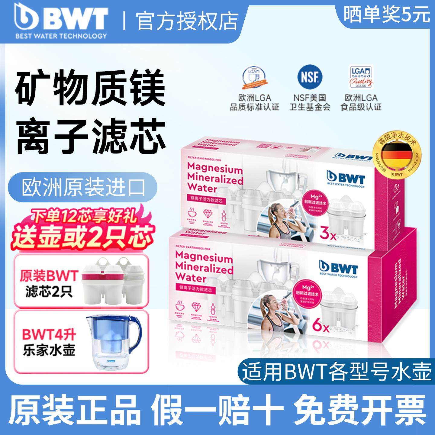 德国bwt净水壶滤芯倍世过滤水壶净水器原装进口镁离子去水垢滤芯