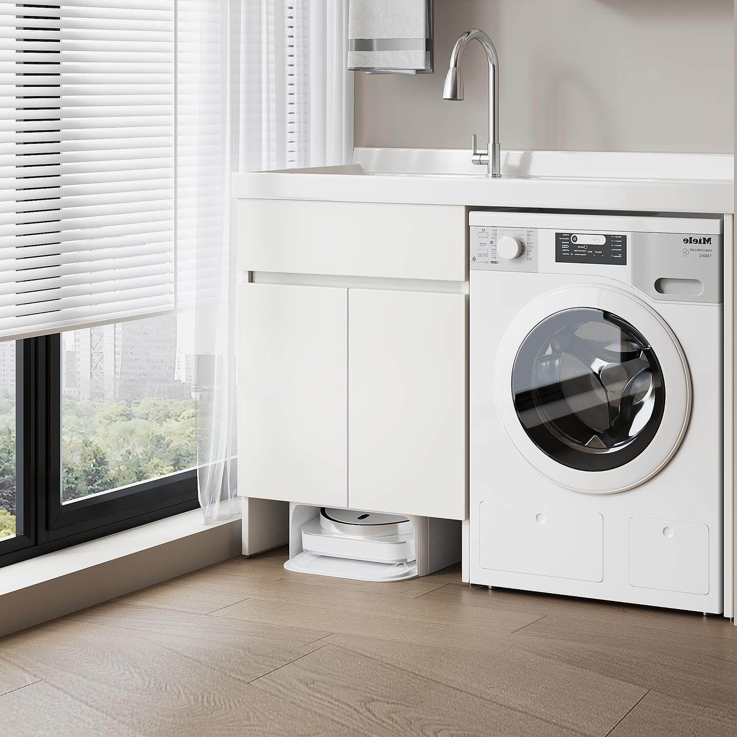 洗衣机一体带搓板洗衣机池浴室柜组合浴柜一体定制扫地机洗衣机柜