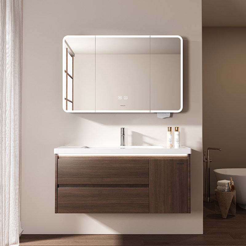 法恩莎陶瓷一体盆浴室柜组合中古风卫生间胡桃木洗手洗脸盆洗漱台,家装主材,浴室柜组合,淘宝优惠券,粉丝福利购,淘宝优惠卷