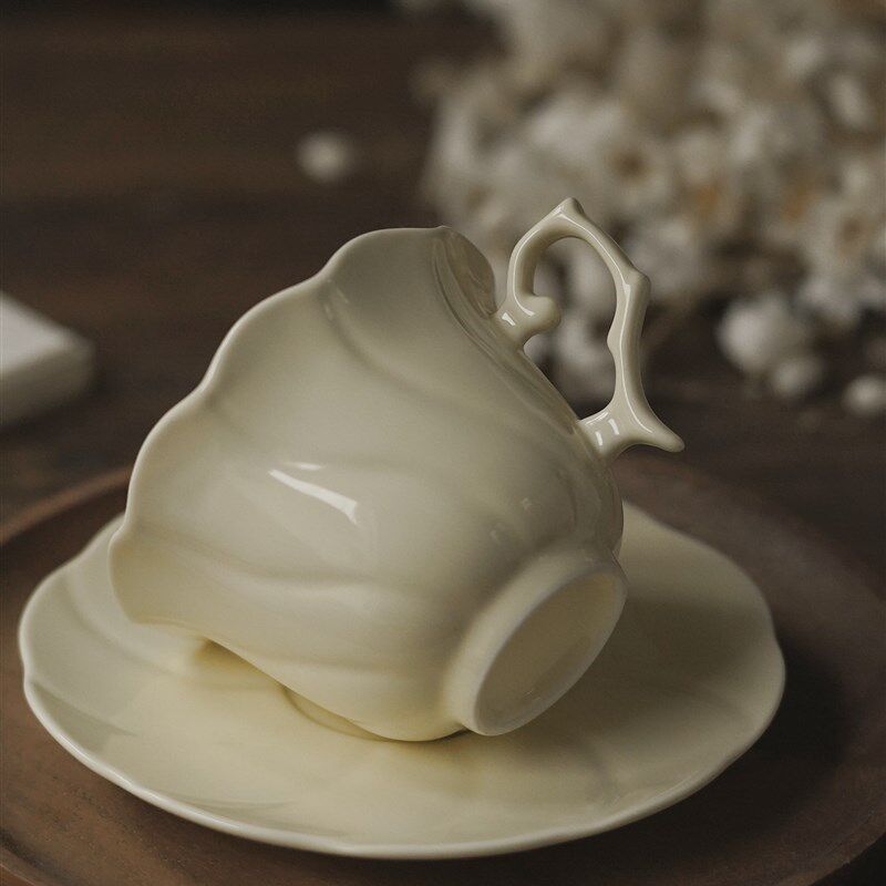 法式浮雕瓣型奶油优雅型下午茶红茶杯杯碟杯茶杯咖啡杯