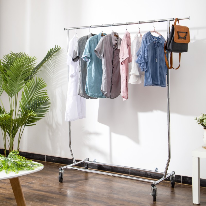 服店展示架落地式单杆挂衣架带轮伸缩活动加厚