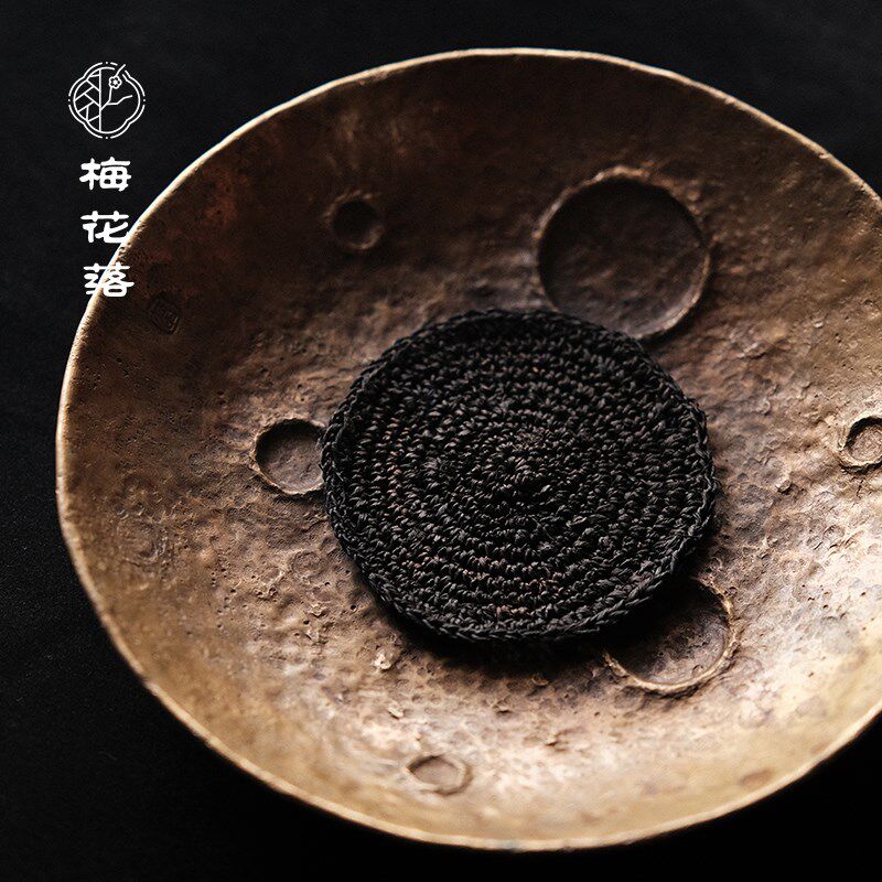 梅落圆形苎麻茶垫养壶垫手工编织杯垫茶染布吸水隔热垫茶道