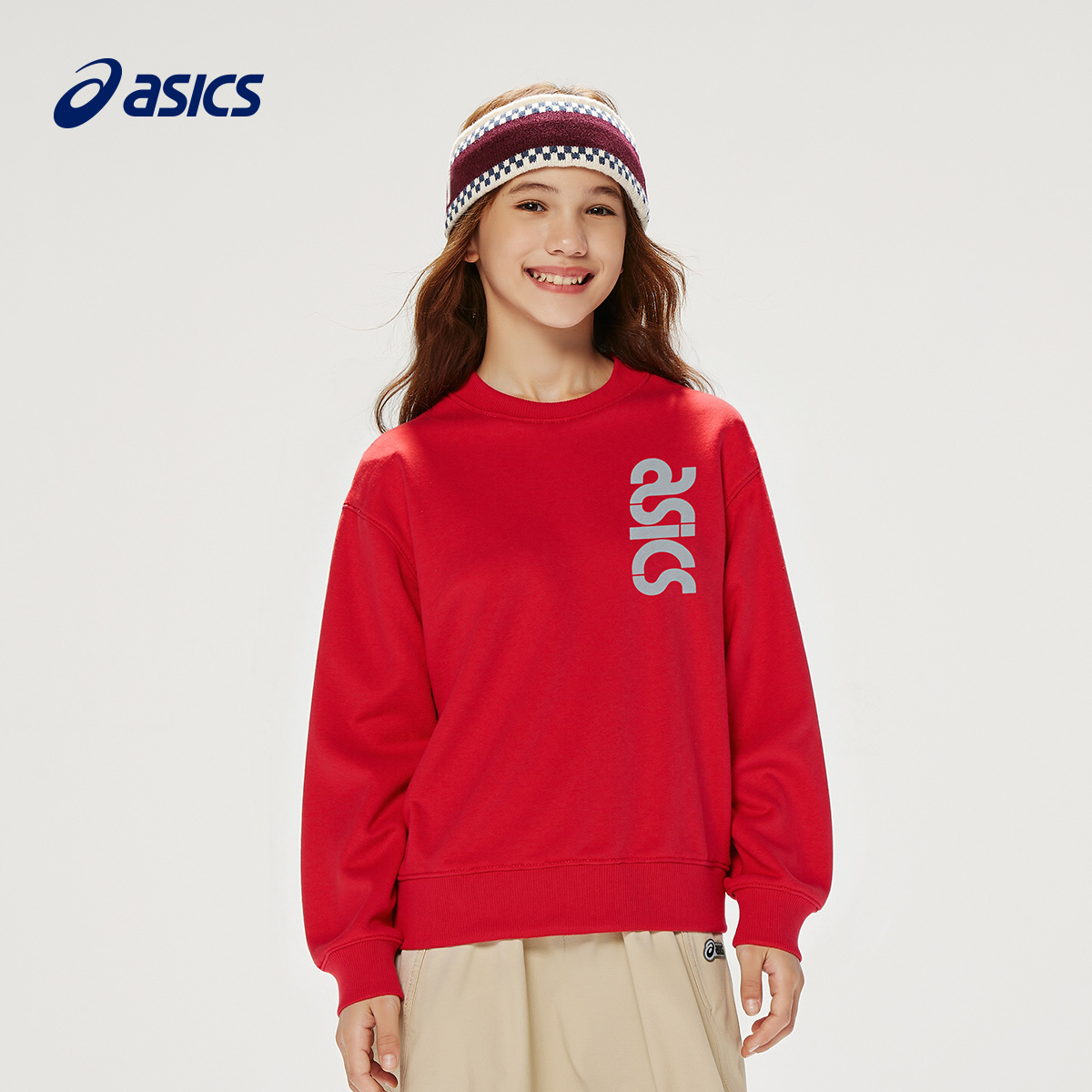 亚瑟士儿童卫衣运动圆领红色童装