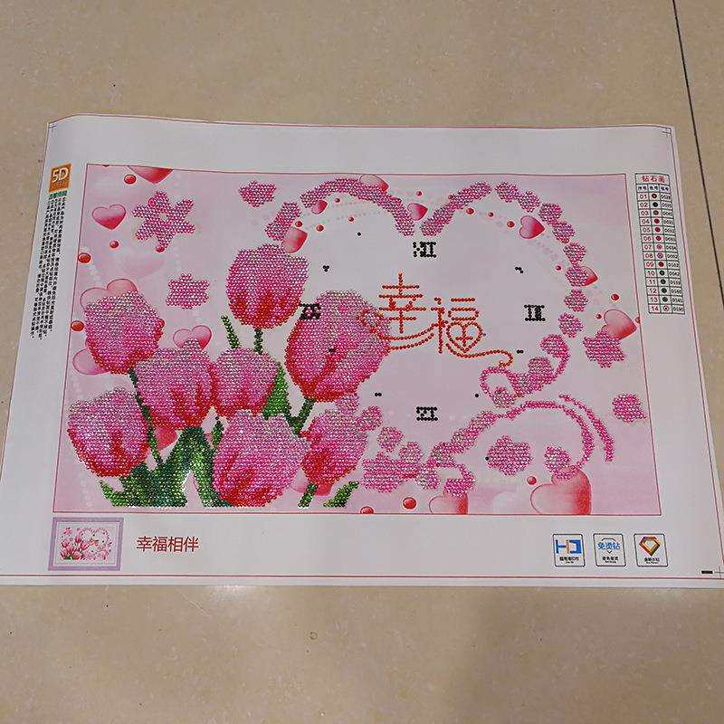 5D钻石画成品图幸福相伴百合花满钻纯手工贴十字绣现货出售钟表