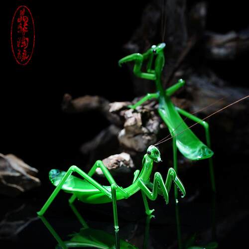 7L8K琉璃仿真蝈蝈螳螂昆虫小摆件微盆景观装饰送父亲老人玻璃工艺