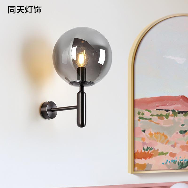 北欧玻璃圆球壁灯卧室床头不锈钢铜材壁灯台灯喜来登酒店灯具