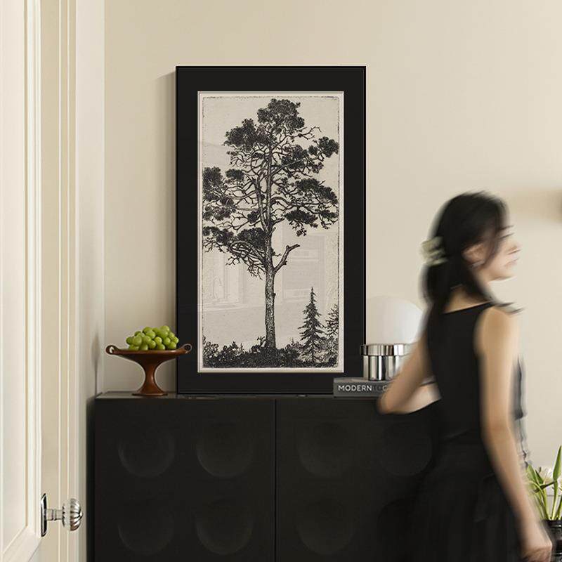 林间 黑白素描装饰画法式复古中古风客厅壁画玄关走廊书房挂画