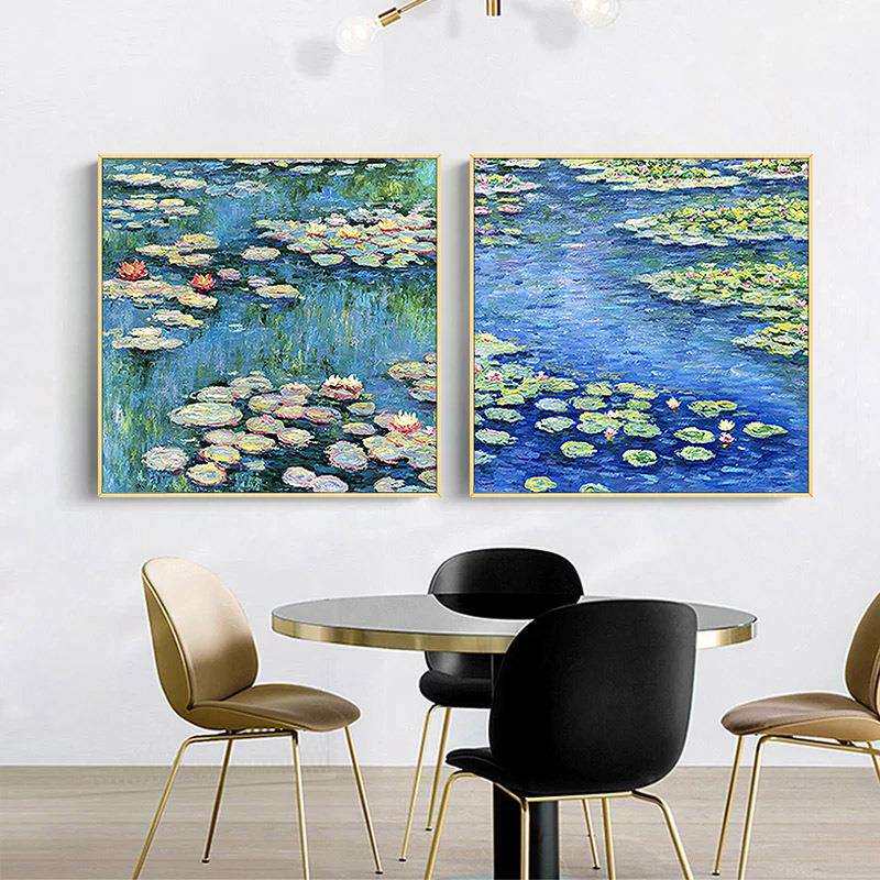 油画纯手绘大幅莫奈睡莲装饰画高档艺术现代背景玄关走廊餐厅挂画