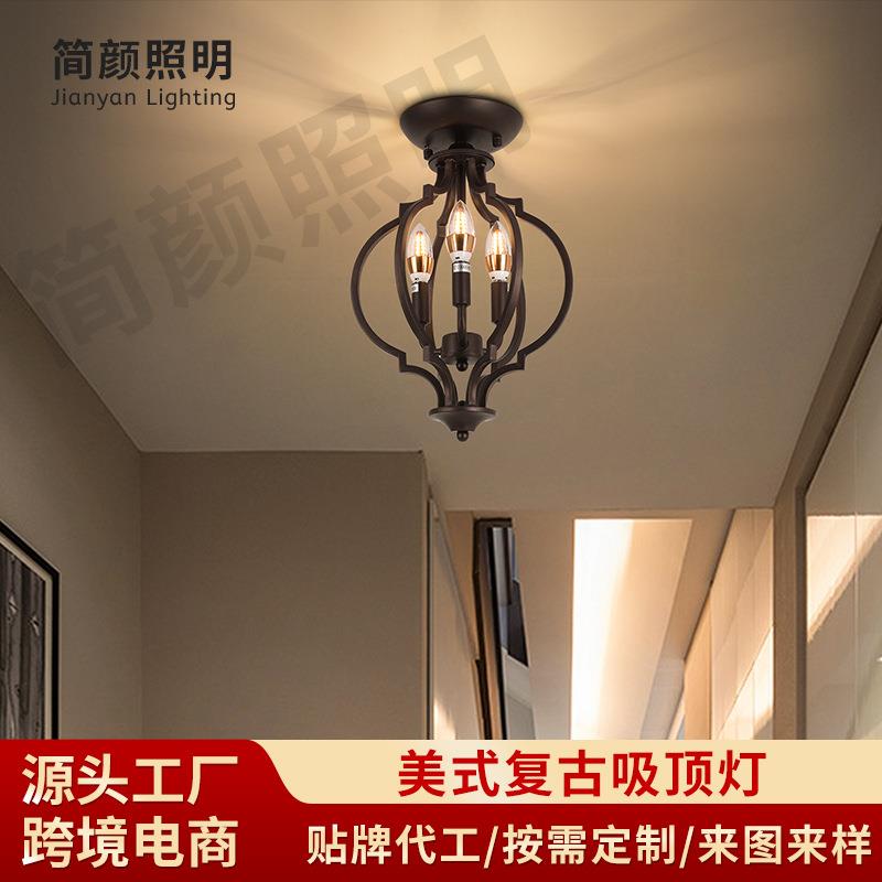 亚马逊美式吸顶灯玄关入户灯铁艺吊顶灯酒店走廊创意吸顶灯跨境