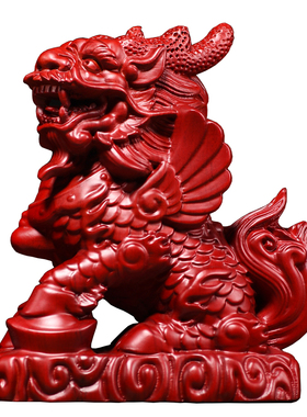 红梨木雕麒麟实木瑞兽一对家居客厅办公装饰红木工艺品