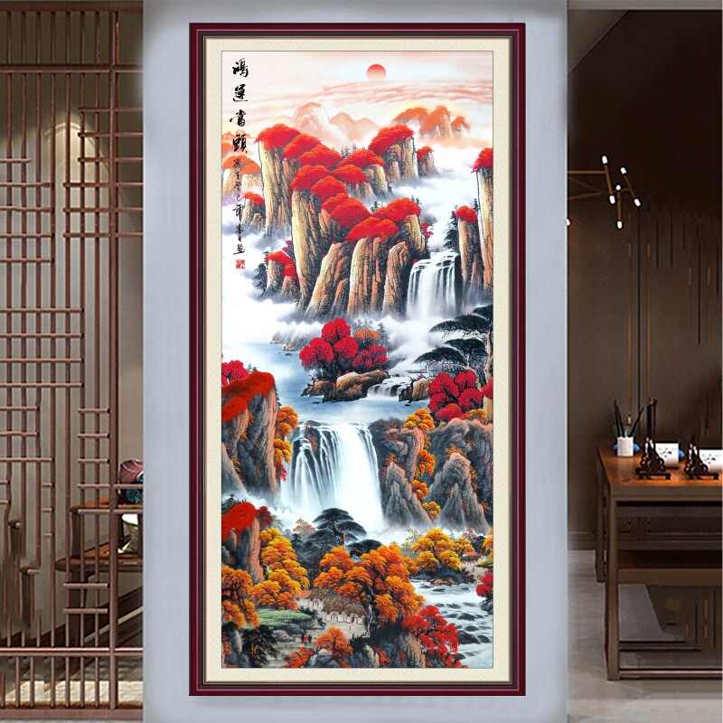 鸿运当自粘油画布大展宏图壁墙画山水走廊入户玄饰画
