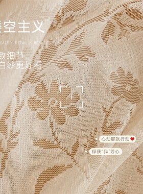 月枝影纱帘帘法式奶油风镂空新款阳台客厅纱透光透沙