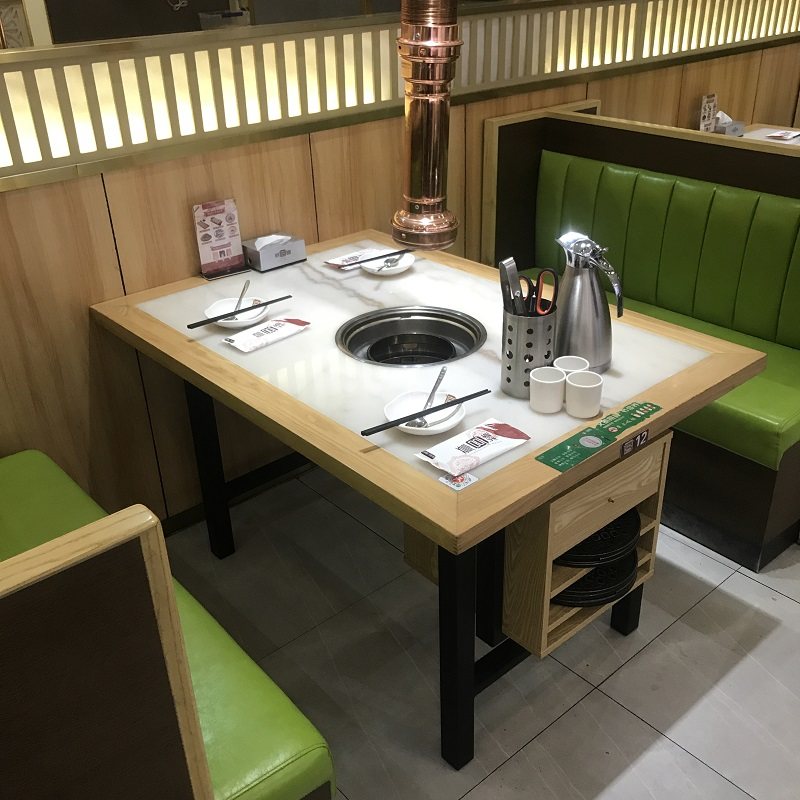 韩式烤肉电磁炉体桌商用烟下烟自助碳火烧烤大理石火锅桌椅