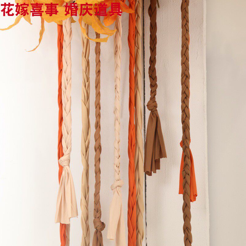 婚礼堂舞台布置公辫彩色布艺布条橱吊挂饰婚庆道具现场布置