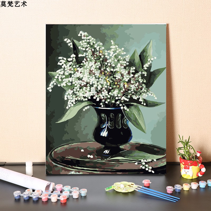 数字油画填充铃兰卉手工填色幸福归来客厅装饰丙烯油彩画画