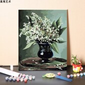 数字油画填充铃兰卉手工填色幸福归来客厅装 饰丙烯油彩画画