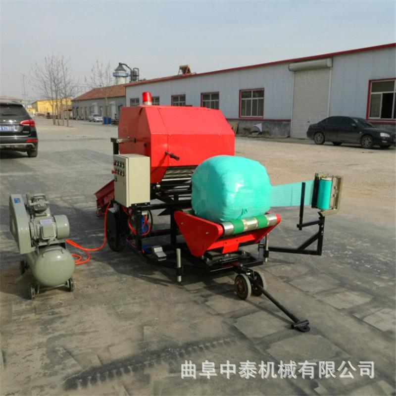 全自动青储饲草料用打捆包膜机干鲜草用扎压块XIM机场牧捆储黄打