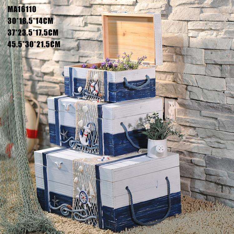地中海收纳箱家居 木制储物箱 地中海风格 软装海洋家居饰品16110