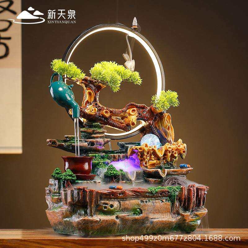 循环水招财流水生财摆件桌面创意山水盆景家用客厅玄关风水轮喷泉