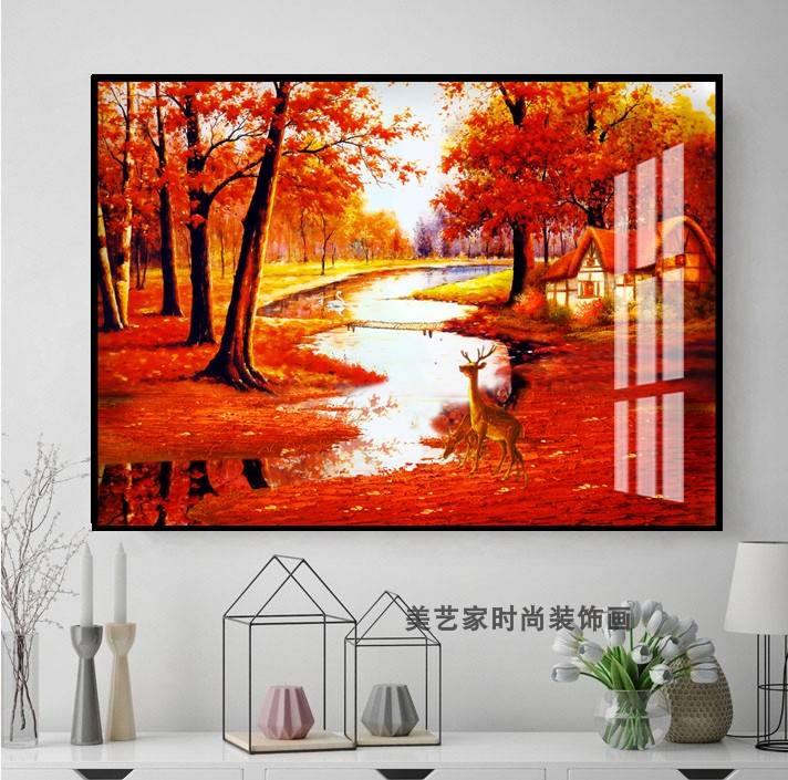 客厅装饰画沙发背景墙风景画现代大气挂画红树林横幅枫树油画