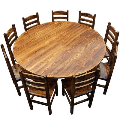 全实木碳化木榫卯加厚圆桌椅饭店酒店火锅店餐馆小吃店餐桌椅