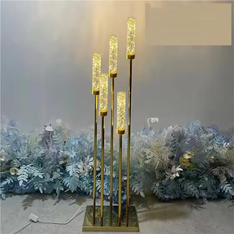 新款婚庆金色路引5头步步高烛台布置婚庆道具舞台装饰婚礼T台摆件