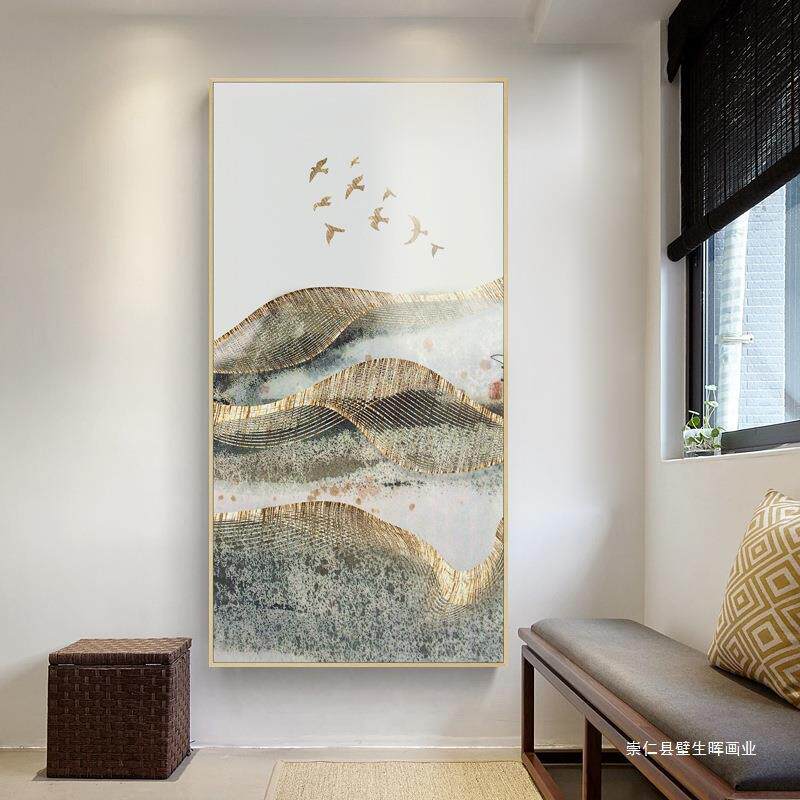 新中式玄关玄幻山水抽象装饰画风水竖版过道挂画酒店现代壁画