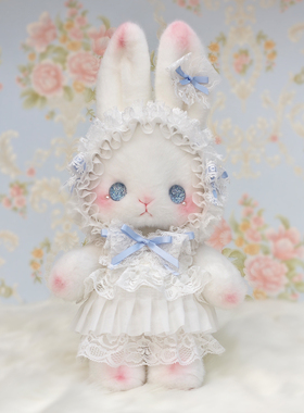 熊兽星球 立耳玩偶兔包 Lolita手作兔包蓝色斜跨手提可爱蝴蝶结