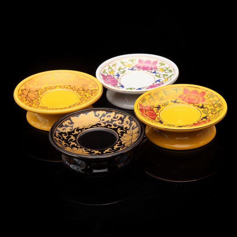 聚善缘供具用品 真金黄果盘 佛堂前莲字供果盘