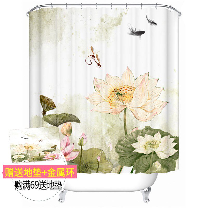 加厚涤纶浴帘布免打浴室挂帘洗澡防水帘