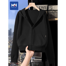 唐狮集团MH黑色外套女春秋2025新款短款开衫卫衣宽松休闲运动上衣