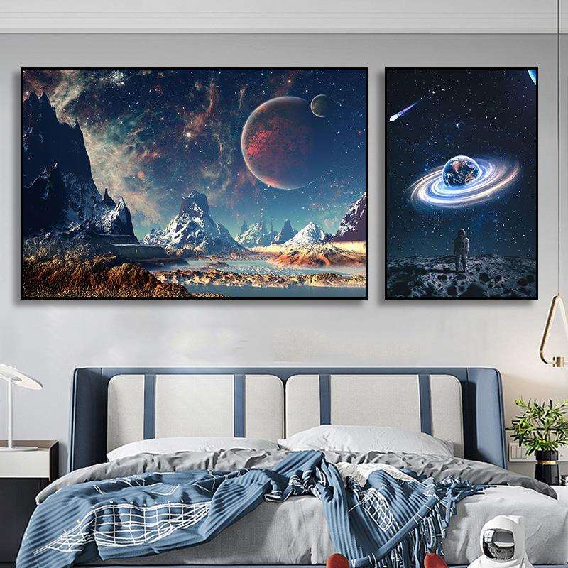 装修商用科幻星空儿童房星球壁画宇宙太空人卧室挂画星辰装饰画客