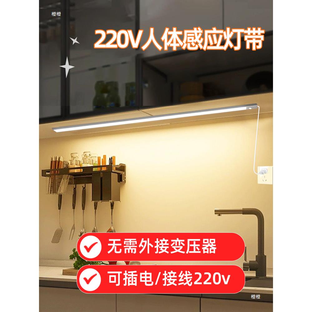 插电式接线款人体感应灯带无线自粘橱柜衣柜餐边酒柜灯条图片