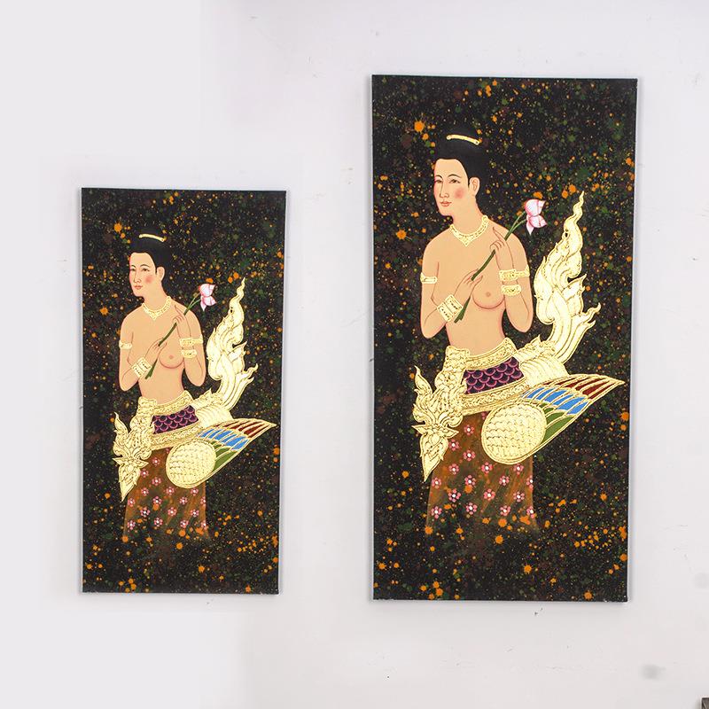 东南亚客厅装饰画现代简约金箔人物手绘美女捧花人体艺术玄关挂画