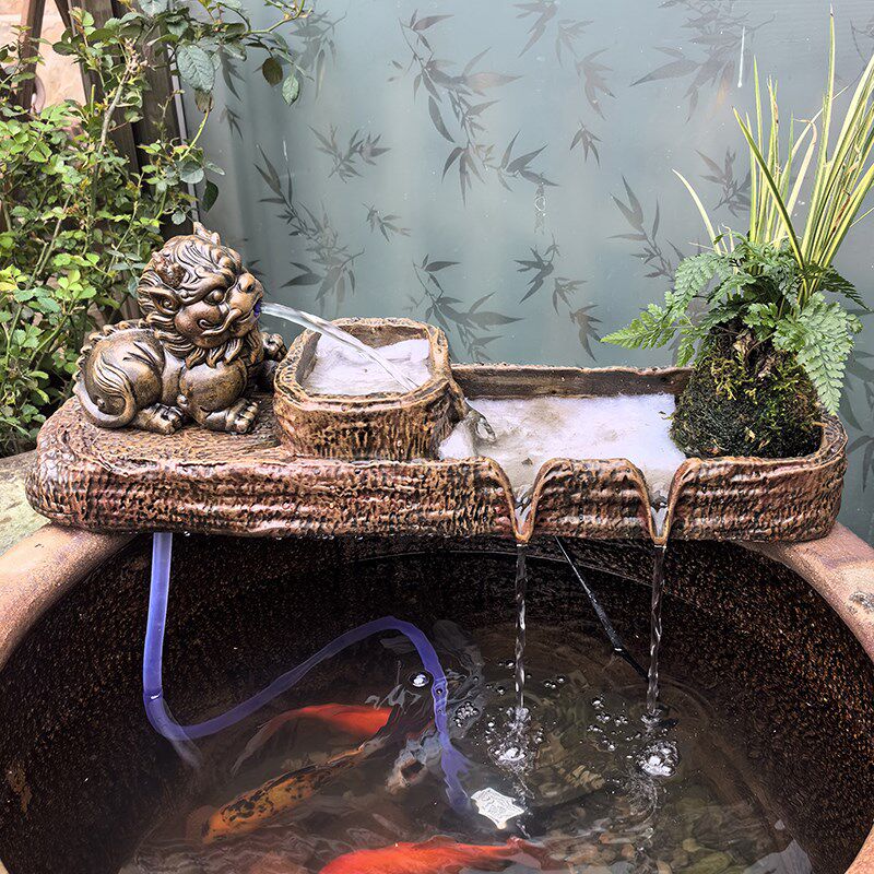 生态缸造景古法养鱼循环流水客厅庭院园鱼缸饰过