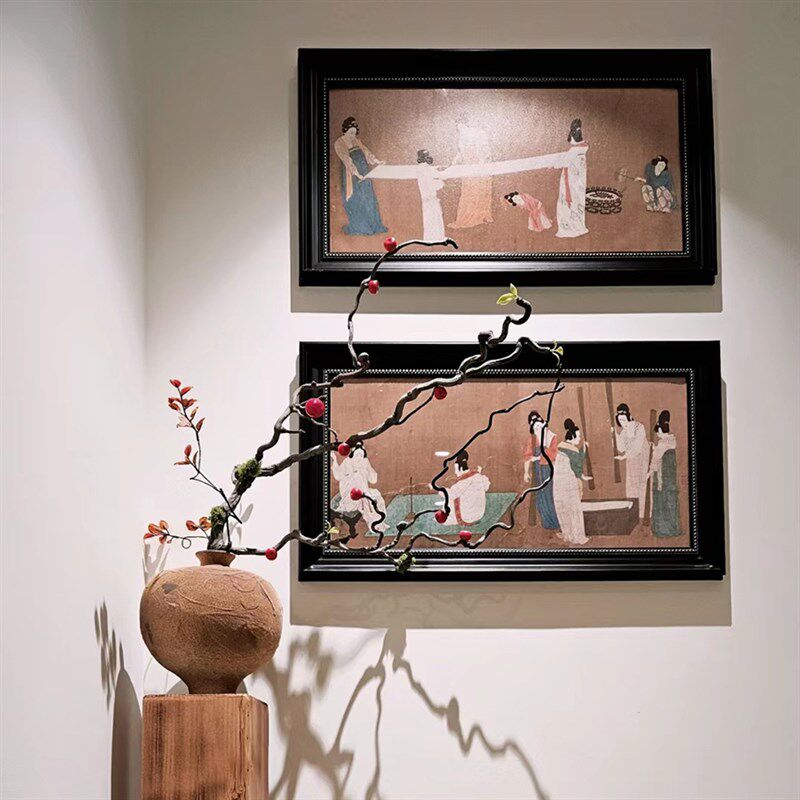 级感新客厅书房饰画鸟古画木色画框法式中古风壁画