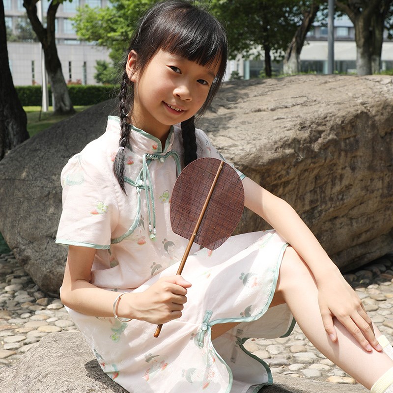 手工竹编大漆竹扇子夏季儿童纳凉蒲扇汉服拍摄道具舞蹈扇团扇