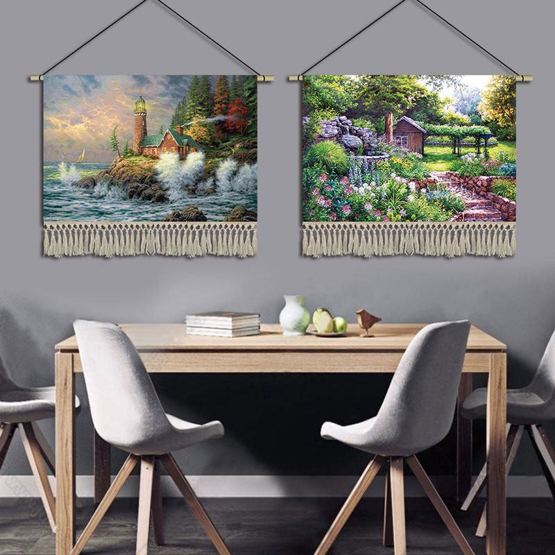 油画风景挂毯布艺卧室客厅背景墙装饰画酒店吧台挂画壁毯遮挡布画