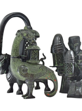 汉代宫廷牛灯长信宫灯雁鱼灯鸟型灯青铜器仿古工艺品业礼品