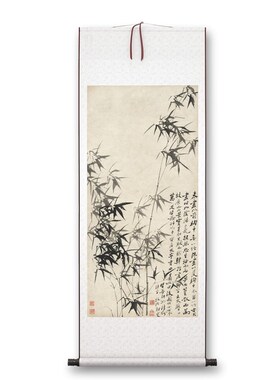 郑板桥风竹石图客厅书房茶室装饰画挂画玄关水墨卷轴